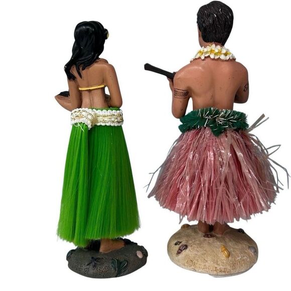 Hawaiian Hula Couple Bobble Head Dashboard Resin Doll Figurine 6.5" Multicolor - Picture 5 of 8